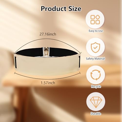 Metallic Dress Belt for Women Shiny Gold Mirror Waist Belts Thick Stretchy Metal Fashion Belt for Dresses and Outfits Polished Waistband Accessories for Ladies Waist Sizes 25.5" to 33.5"2