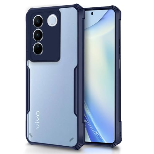 Image of Outlouders Back Cover for Vivo V27 5G / V27 Pro 5G | Ultra Hybrid Transparent | Full Camera Protection | Raised Edge | Crystal Clear Bumper Case (Blue)