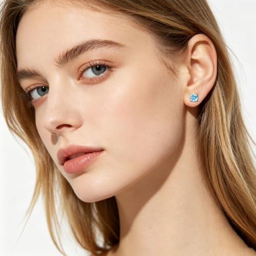 Image of NEWITIN 2 Pairs Silver Stud Earrings for Women Hypoallergenic Earring Stainless Steel Inlaid Cubic Zirconia Studs Earring Diamond Halo Stud Earrings for Women Men