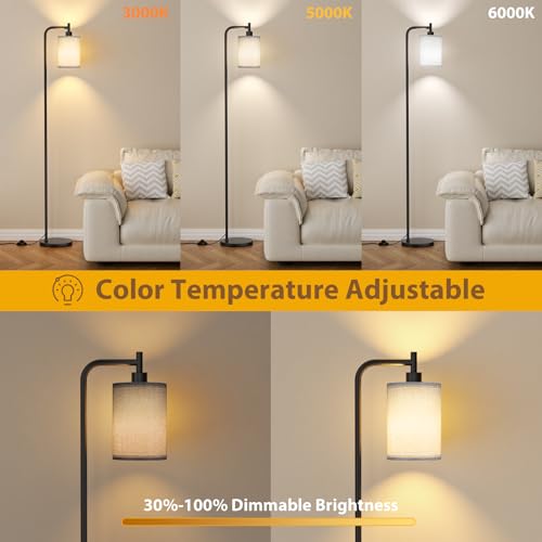 Image of Ziisee 64 inch Floor Lamp for Living Room with Remote Control, Grey Shade with Black Pole, Dimmable Tall Lamps for Bedroom Office Corner, 9W LED Bulb Included