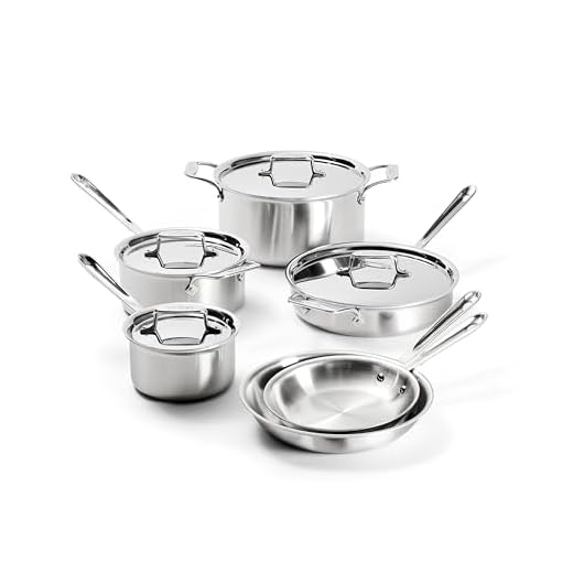 All-Clad Brushed D5 Stainless Cookware Set, Pots and Pans, 5-Ply Stainless Steel, Professional Grade, 10-Piece - 8400001085