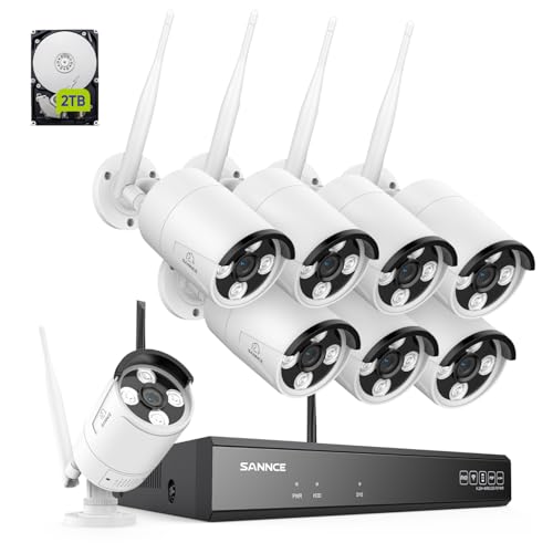 SANNCE 8CH 5MP Super HD Sistema di Sicurezza Telecamera Wireless NVR WiFi H.264+ 8 Telecamere WiFi 3 MP di Sorveglianza Esterna Rilevamento di Movimento Accesso a Distanza Tramite- APP 2TB HDD