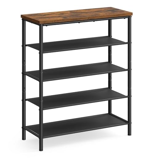 VASAGLE Shoe Rack 5 Tier, Narrow Shoe Organizer for Closet Entryway, with 4 Fabric Shelves and Top for Bags, Shoe Shelf, Steel Frame, Industrial, Rustic Brown and Black ULBS036B01