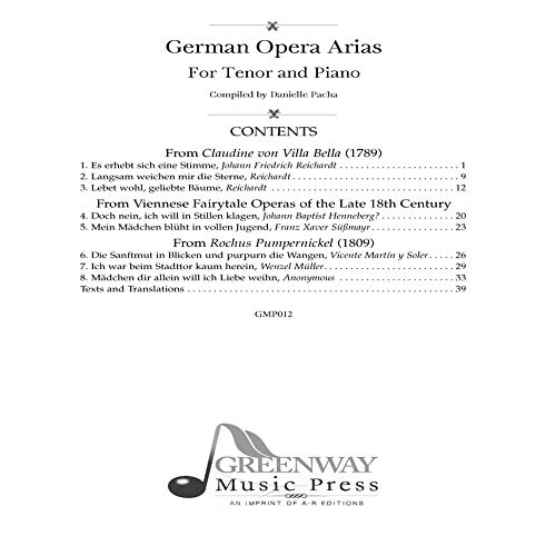 German Opera Arias for Tenor and Piano