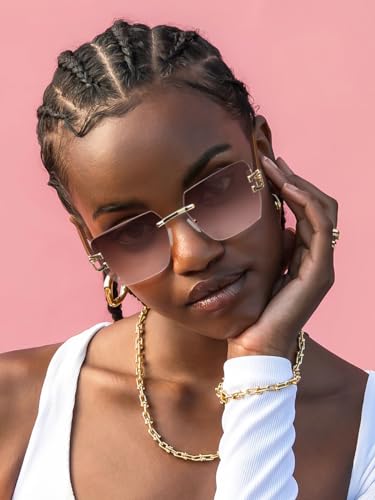 KENBO Rimless Rectangle Sunglasses for Men Women Shades Eyewear Frameless Y2K Glasses2