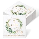 Servietten Kommunion Konfirmation Taufe Tischdeko, 40 Stück Servietten Schön Dass Du Da Bist, Fisch Eukalyptus Servietten Hochzeit Geburtstag Deko für Mädchen Junge