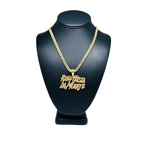 Iced Jewelry Hip Hop 14k Gold Plated 'Real Hasta La Muerte' Pendant, 24 inches Cuban Necklace (Gold)2