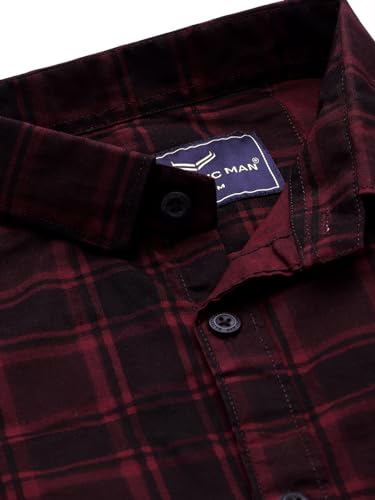 Image of Majestic Man Men Small Checkered Slim Fit Cotton Casual Shirt