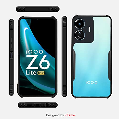 Image of Outlouders Back Cover for iQOO Z6 Lite 5G | Ultra Hybrid Transparent | Full Camera Protection | Raised Edge | Crystal Clear Bumper Case(Black)
