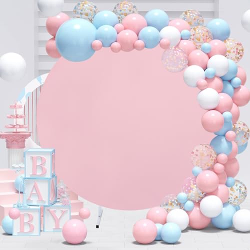 Image of Pink Round Backdrop Cover 7.2ft Pink Circle Arch Cover Birthday Photo Photography Background for Party Baby Shower Wedding Decorations (Frame Not Included)