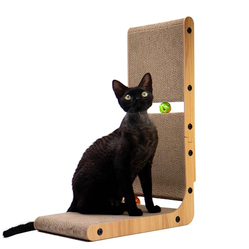Nekosan Kratzbrett Katze, L Förmige Kratzpappe für Katzen, Katzen Kratzmöbel mit Ballspielzeug, Kratzsäule für Wand und Ecke, Groß Nekosan Kratzbrett Katze, L Förmige Kratzpappe für Katzen, Katzen Kratzmöbel mit Ballspielzeug, Kratzsäule für Wand und Ecke, Groß