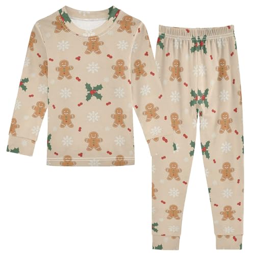 Pajama Sets Long Sleeve Gingerbread Snowflakes Pattern Soft Comfy Sleepwear 2 Piece PJS 3-8T