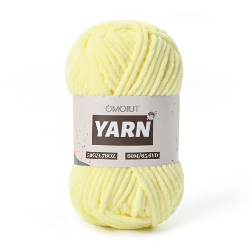 Image of Plush Chenille Chunky Crochet Yarn - Baby Yarn for Crocheting Soft - Velvet Yarns Knitting for Blankets Crafts - Fluffy Amigurumi Yarns 50g / 65.6yd (Lemon Yellow)