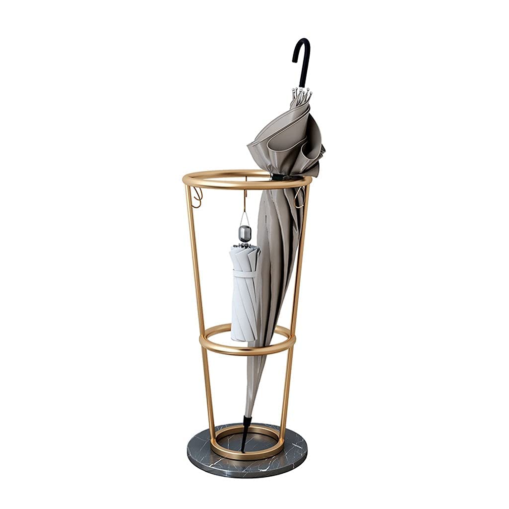 HYLYGFH Wrought Iron Umbrella Stand with Nordic Marble Base Umbrella Holder Storage Rack for Hotel Villa Lobby Black Metal Umbrella Storage Bucket