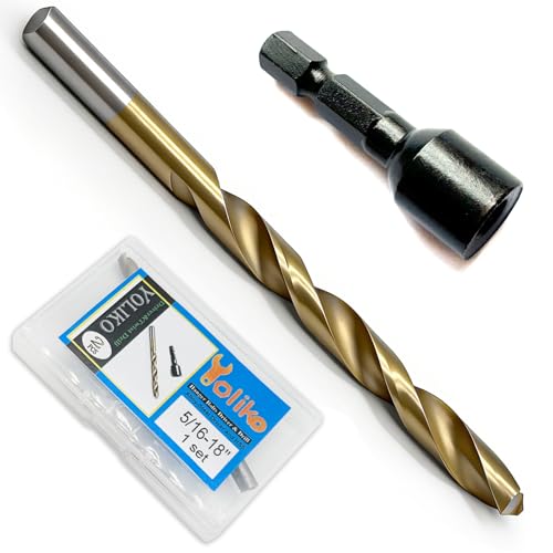 Image of 2 Pcs Hanger Bolt Driver and Drill, Alloy-Steel Driver with HSS Twist Drill for 5 /16 inch-18 Double Headed Wood Screws Fully All Threaded Rod,Threaded Insert Hexagon Head Drivers and Drills Bits