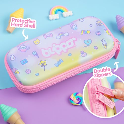 Image of Blippo Pink Rainbow 3D Hardshell Pencil Case, Pencil Box for Girls, with Mesh Bag and Compartments, Kawaii Pencil Bag, Sturdy, Protects School Supplies