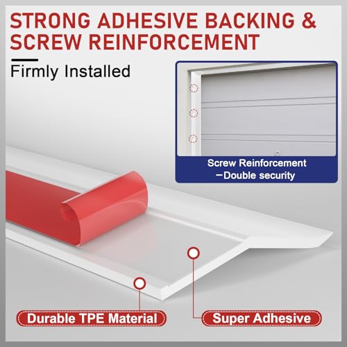 Image of Garage Door Seal Top and Sides - 40 Ft Garage Door Weather Stripping Side Seal, Heavy Duty Weatherproof Rubber, Insulates, Prevents Drafts, Easy Installation for Homeowners and DIYers