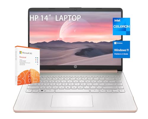 HP Stream 14インチHDノートパソコン、Intel Celeron N4120、16GB RAM、128GB eMMC、Microsoft 365 1TBクラウドストレージ、Windows 11 S、USB-C 3.0、HDMI、WIFI5、5a