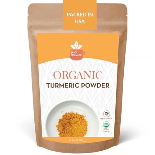 SPICY ORGANIC Turmeric Powder 5lb(2,268g) – USDA Organic Bulk Haldi with Active Curcumin – Bold Flavor & Golden Color – Vegan, Non-GMO, Raw Spice for Cooking, Wellness Drinks & Daily Use – Product of India