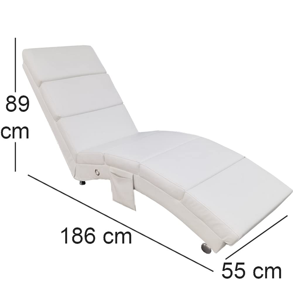 BAKAJI Sdraio Relax Lounge con Tasca Laterale ed Imbottitura ad Alta Intensità per Maggior Comfort, Poltrona da lettura Ergonomica con Schienale Alto e Struttura Solida, in Ecopelle (White)