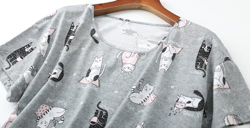 Image of CHUNG Women Cotton Pajama Sets Sleepwear pjs Short Sleeve Shirt Capri Length Crop Pants Cute Vivid Print