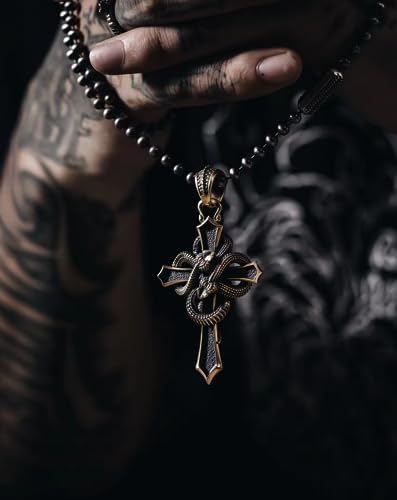 COPPERTIST.WU Double Snake Cross Pendant for Necklace, Men Women Amulet Cross Pendant Necklace(Chain not included)2