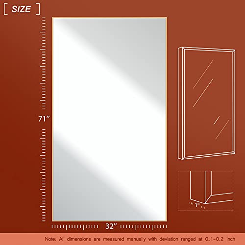 Miruo Large Full Length Mirror Oversized Floor Length Dressing Mirror Rectangle Bedroom Leaning Mirrors Wall-Mounted Mirror Aluminum Alloy Thin Frame Horizontal/Vertical (71"X32", Gold) #TOP6