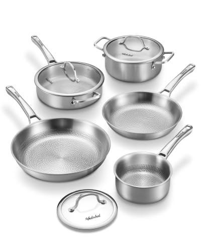 VEDNHOL Titanium Pans set 8 Pcs Pure Non Stick Cookware set for Cooking Non-Toxic PFAS/PFOA/PTFE Free Cookware Dishwasher&Oven Safe Kitchen Induction Compatible