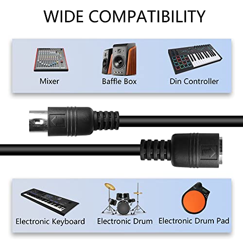 MIDI Extension Cable DIN 5 Pin Male to Female Audio Adapter Cable for MIDI Keyboard Synthesizer, Organ, Electric Piano, MIDI Guitar(50 cm)