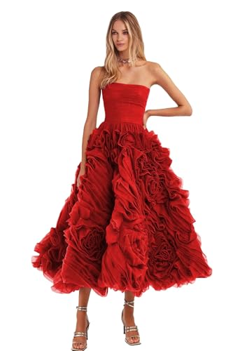 Organza Homecoming Dresses for Teens 2025 Strapless 3D Flower Prom Dress Evening Party Gowns KN039