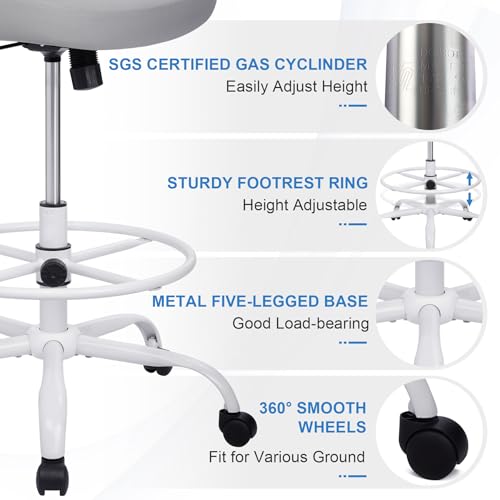 Image of HYLONE Tall Drafting Chair Standing Desk Chair with Flip-Up Armrests, Adjustable Height Ergonomic Office Chair with Footrest Ring - High Stool Chair for Standing Desk (Light Grey)