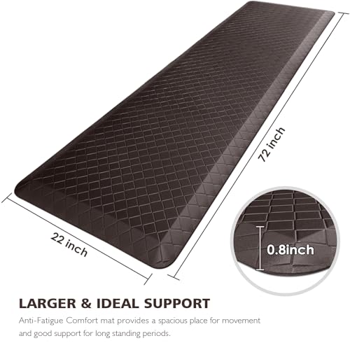HappyTrends Kitchen Floor Mat - 4/5 Inch Thick Anti-Fatigue Kitchen Rug,Waterproof Non-Slip Kitchen Mats and Rugs Heavy Duty Ergonomic Comfort Rug for Kitchen,Office,Sink,Laundry,(22"x72", Chocolate)