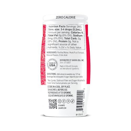 Lakanto Liquid Monk Fruit Extract Drops, Original, Erythritol Free Sugar Substitute Sweetener For Coffee, Tea, Smoothies, Oatmeal, Yogurt, Cocktails, Sugar Free, Vegan, Keto, Zero Sugar (1.76 Fl Oz)