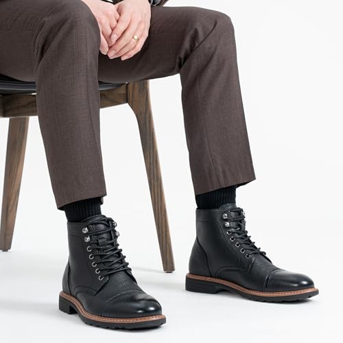 Image of Jousen Leather Boots for Men Dress Retro Classic Design Mens Boots Cap Toe Boot Black Rubber Sole