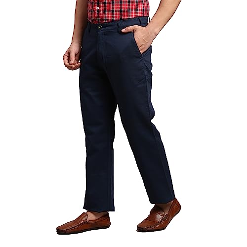 Image of Colorplus Men's Cotton Blend Solid Piece Dyed Pattern Tailored Fit Flat Front Casual Trouser