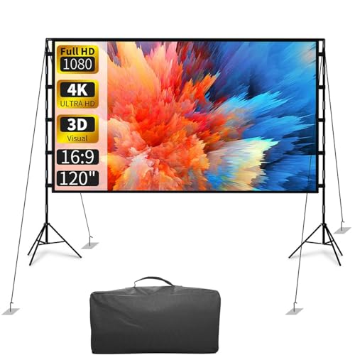 STAYOUNG 120 Inch Projector Screen - 169 Foldable Portable Projection Screen Outdoor Indoor Projector Screen with Stand for Indoor Home Theater Backyard Backyard Cinema Travel