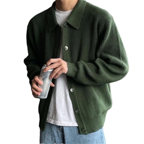 Mens Long Sleeve Slim Fit Knitting Cardigans Vintage Buttoned Lapel Solid Color Sweater