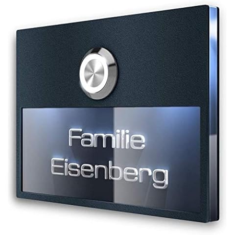 Metzler Türklingel Edelstahl Klingelschild LED-Klingeltaster & Beleuchtung - 3D-Gravur Beschriftung - Klingelplatte - Befestigung wählbar (Aufputz, Anthrazit) Cover