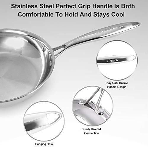 Fry Pan Set Of 2 | 8" & 10" Tri-Ply Stainless Steel Frying Pan, Oven & Dishwasher Safe Classic Cooking Pan Cookware #TOP5