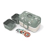 MONBENTO - Kinder Lunchbox MB Tresor Raccoon - Waschbär - Bento Box mit 3 Fächern - Ideal für Mittagessen oder Snacks in der Schule/Park - BPA Frei - Lebensmittelecht - Grün