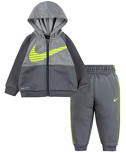 Nike Boy`s Colorblcoked Heather Thermal Dri Fit Hoodie & Pants 2 Piece Set (Grey(66G807-M19)/Yellow, 7 Years)