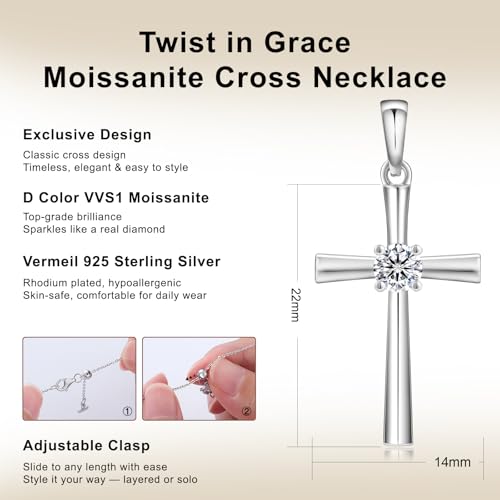 KRKC&CO Moissanite Cross Necklace for Women: D Color VVS1 0,09-0,3ct, 925 Vermeil Sterling Silver, Hypoallergenic Petite Pendant, Luxury Gifts for Birthday Anniversary Wedding, Gift Box with Handles4
