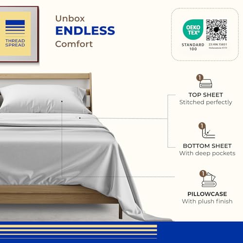 Image of THREAD SPREAD Twin XL Size Bed Sheets Set, Luxury 1000 Series 100% Egyptian Cotton Sheets Twin XL Size (3 PC, White), Silky Soft, Cooling, Sateen Weave, 16 inch Deep Pocket Hotel Quality Sheet Set