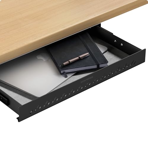 Desktronic Schreibtisch-Organizer, Untertisch-Aufbewahrungsbox, Schreibtisch für Büro Schule Homeoffice Schreibwaren, Metallschublade, Versteckte Schubladenbox (Schwarz)