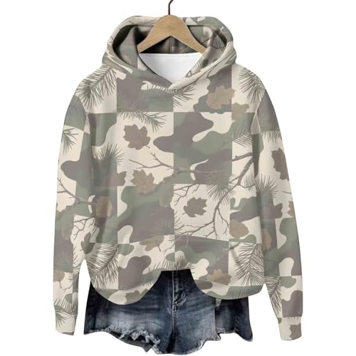 Cambkatl Women Men's Camouflage Hoodies Maple Leaf Print Loose Hooded Sweatshirt Fleece Casual Long Sleeve Pullovers4