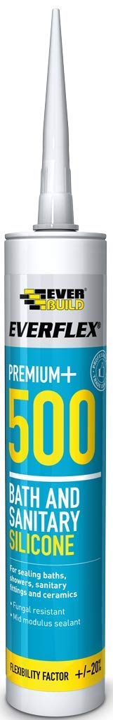 Pack of 2 EVERBUILD White Premium Everflex+ 500 Bath and Sanitary Silicone Sealant