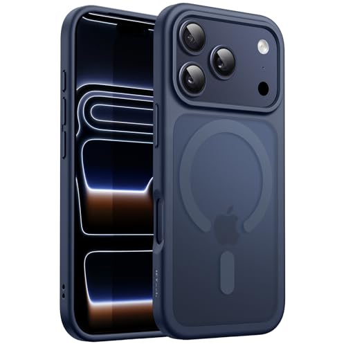 Image of JETech Magnetic Case for iPhone 17 Pro Max 6.9-Inch Compatible with MagSafe, Translucent Matte Back Slim Minimalist Shockproof Phone Cover (Dark Blue)