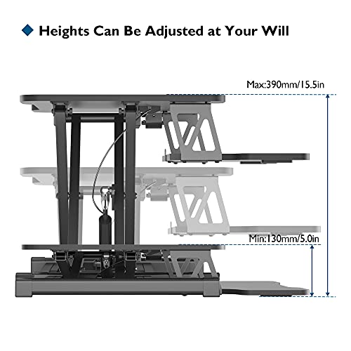 BONTEC Standing Desk Convertidor de Escritorio Sentado/De Pie, Ajustable en Altura con Bandeja de Teclado Profunda Escritorio para Sentarse para Estar de pie para computadora portátil