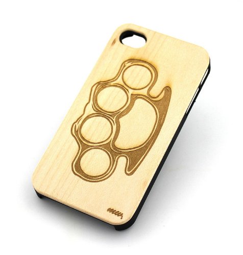 GENUINE WOOD Organic Snap On Case Cover for APPLE IPHONE 5C - FOUR FINGER KNUCKLES brass punk rock protection
