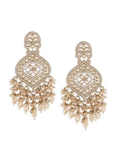Image of Zaveri Pearls Champagne Color Dazzling Stones & Cluster Beads Drop Dangler Earring For Women-ZPFK19153